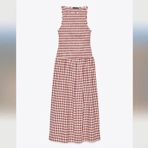 Zara Red and White Checkered Midi Dress